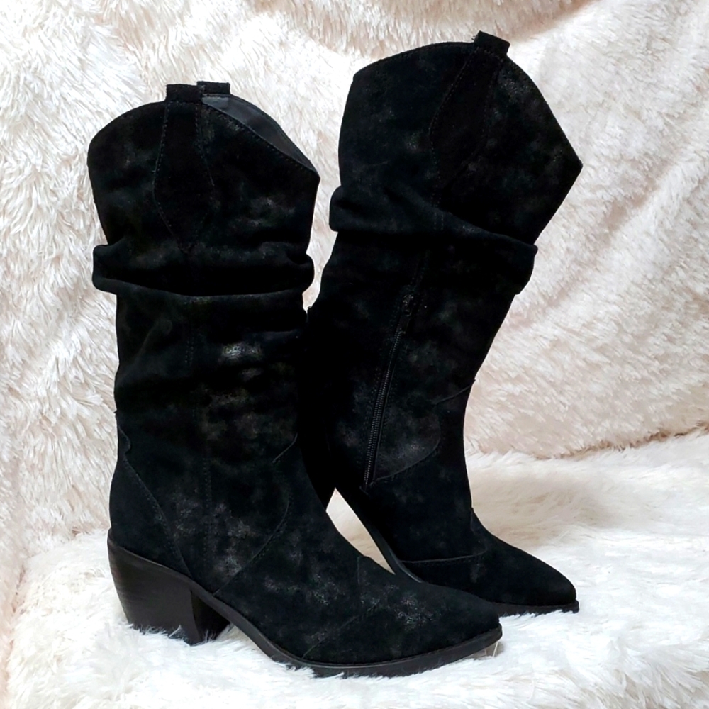 Vaneli Catkin Western Heeled Pull on Slouch Boot Black/Silver Women's Size 9N